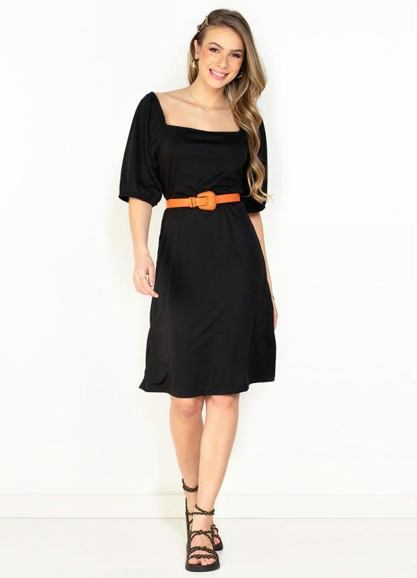 Moda Pop - Vestido Preta com Manga Bufante 4