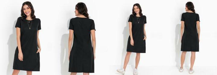 Vestido Preta de Manga Curta