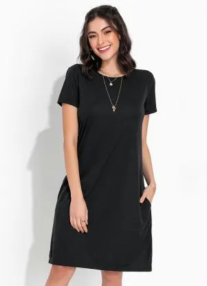 Moda Pop - Vestido Preta de Manga Curta - MODA POP