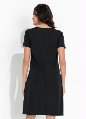 Moda Pop - Vestido Preta de Manga Curta - MODA POP