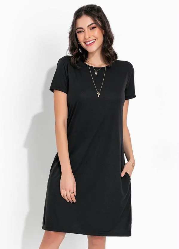 Moda Pop - Vestido Preta de Manga Curta