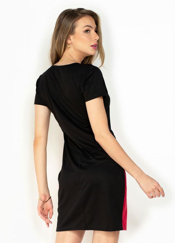 Outlet - Vestido Preta-Vermelha com Decote Redondo 2