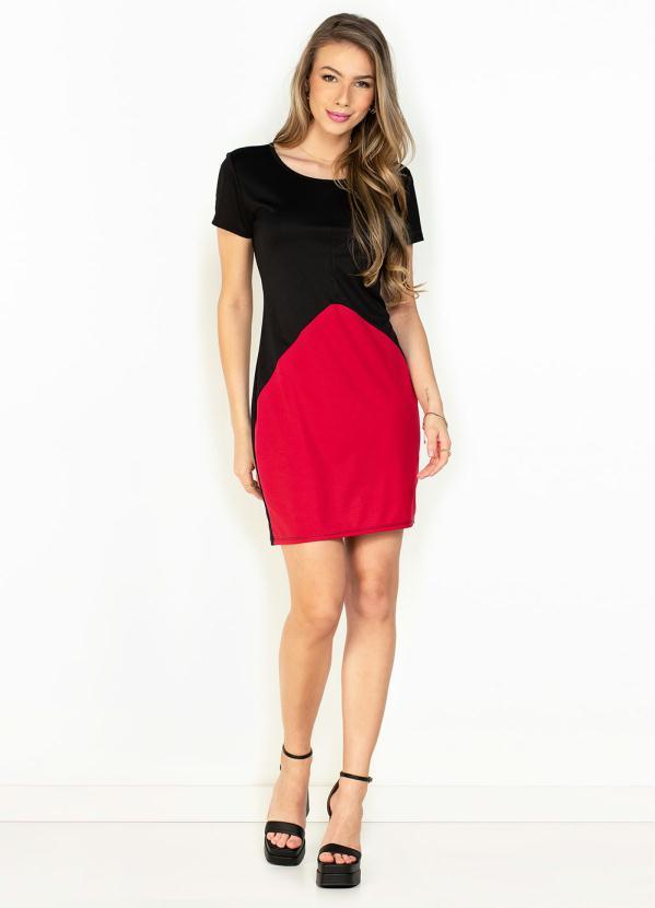 Outlet - Vestido Preta-Vermelha com Decote Redondo 4