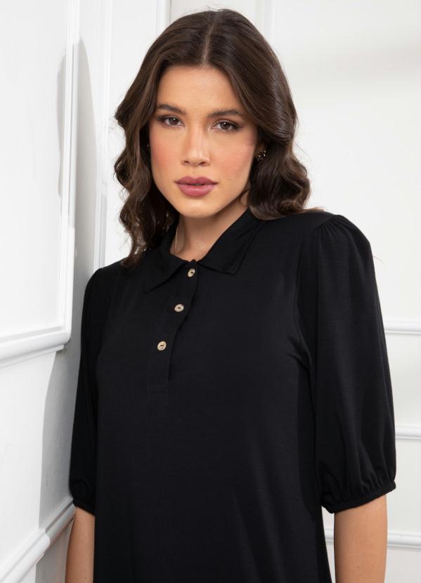Quintess - Vestido Preto com Babado e Botões 2