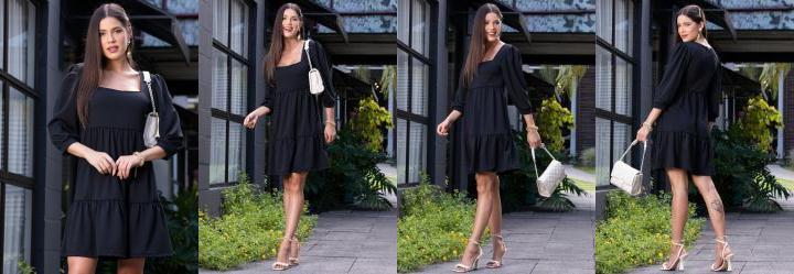 Vestido Preto com Babados