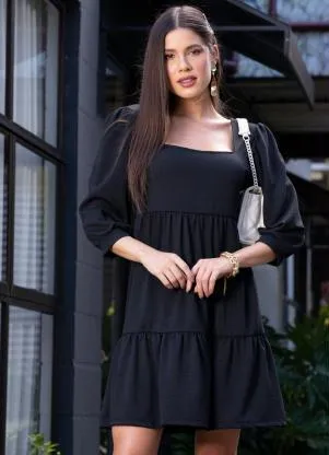 Quintess - Vestido Preto com Babados - QUINTESS