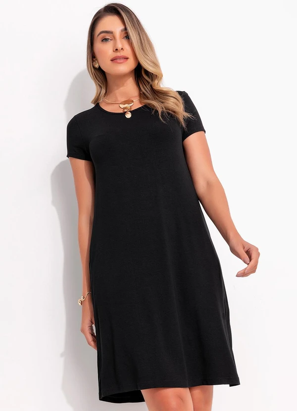 Quintess - Vestido Preto com Bolsos e Mangas Curtas 7