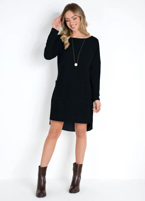 Quintess - Vestido Preto com Bolsos Frontais 3