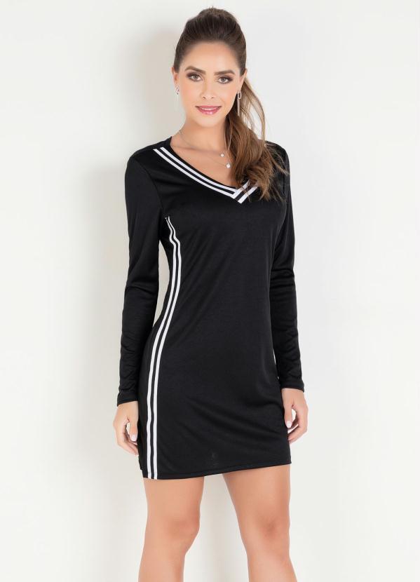 Vestido (Preto) com Cadaro Contrastante