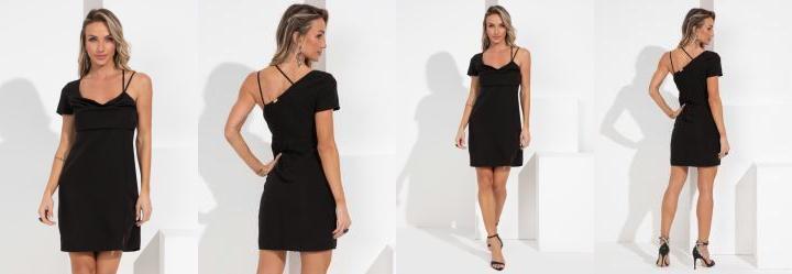 Vestido Preto com Decote Assimtrico