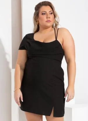 Quintess - Vestido Preto com Decote Assimétrico - QUINTESS