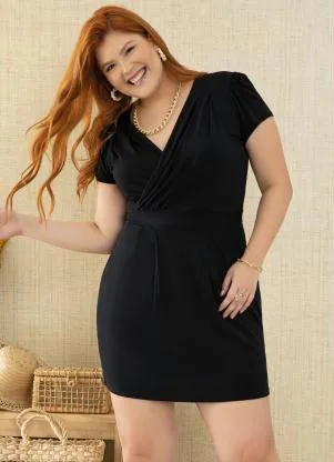 Quintess - Vestido Preto com Decote Transpassado - QUINTESS