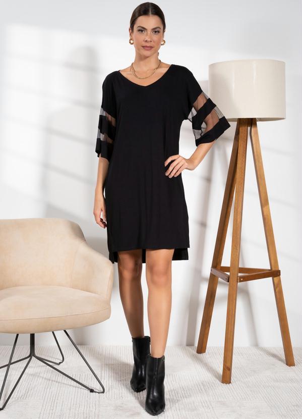 Quintess - Vestido Preto com Detalhes em Tule 3