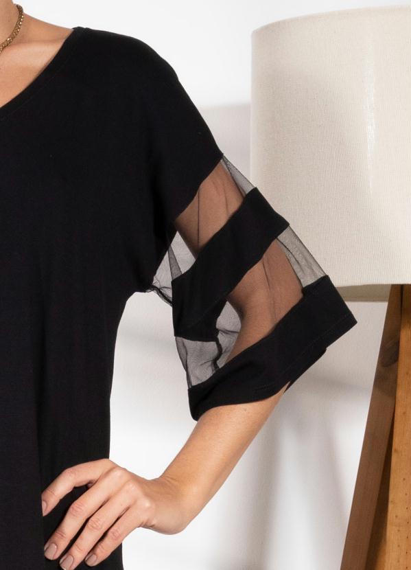 Quintess - Vestido Preto com Detalhes em Tule 5