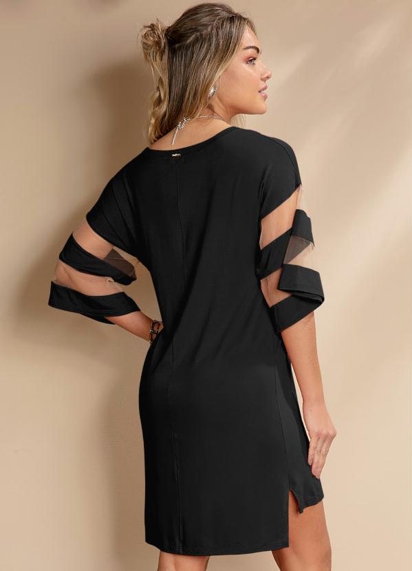 Quintess - Vestido Preto com Detalhes em Tule 7