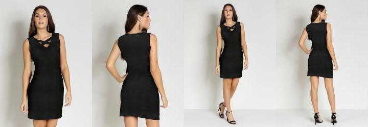 Vestido Preto com Faixa no Decote Formando X