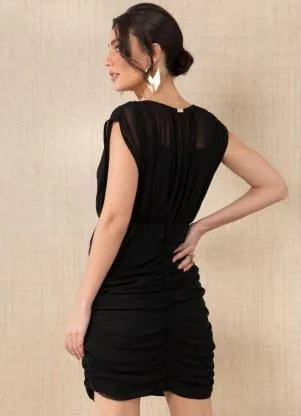 Quintess - Vestido Preto com Franzido - QUINTESS