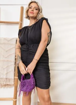 Quintess - Vestido Preto com Franzido - QUINTESS