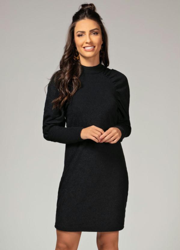 Quintess - Vestido Preto com Mangas Bufantes