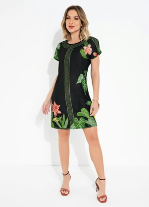Vestido (Preto) com Mangas Curtas Rovitex - ROVITEX