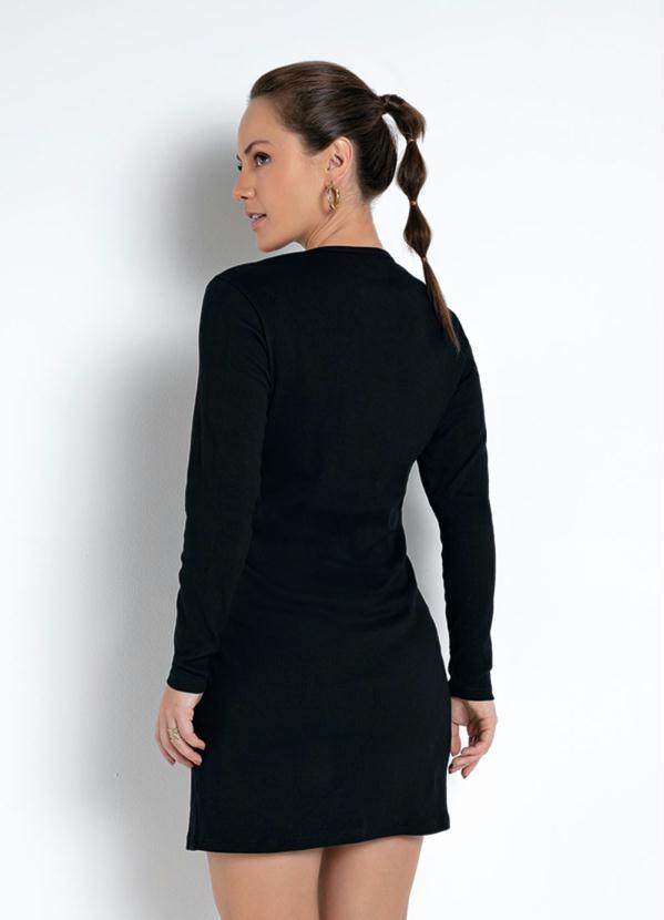 Basicamente - Vestido Preto com Mangas Longas e Botões 2