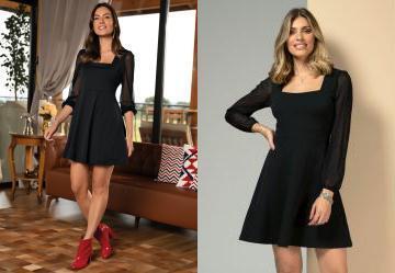 Vestido Preto com Mangas Transparentes