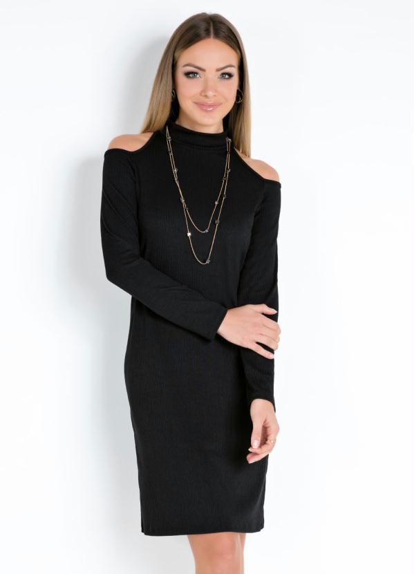 Quintess - Vestido Preto com Ombros Vazados