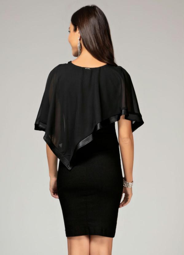 Quintess - Vestido Preto com Sobreposição e Transparência 2