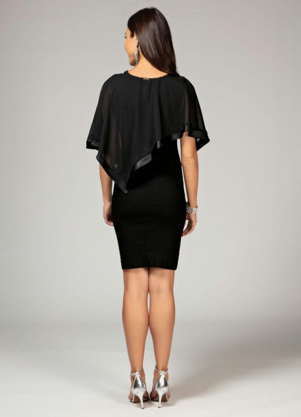 Quintess - Vestido Preto com Sobreposição e Transparência 4