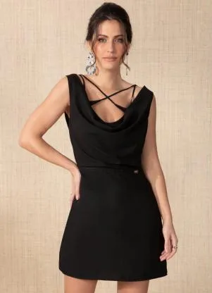 Quintess - Vestido Preto com Tiras Cruzadas no Decote - QUINTESS