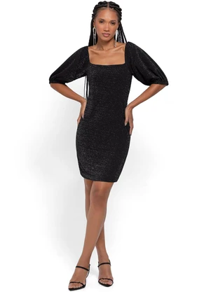 Enfim - Vestido Preto Curto em Lurex - ENFIM