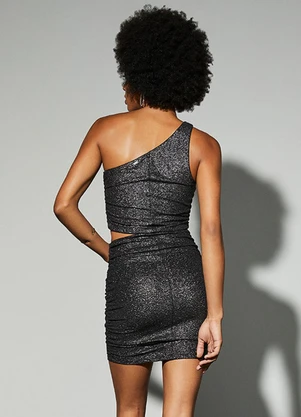 Authoria - Vestido Preto de Brilho Drapeado Preto - AUTHORIA