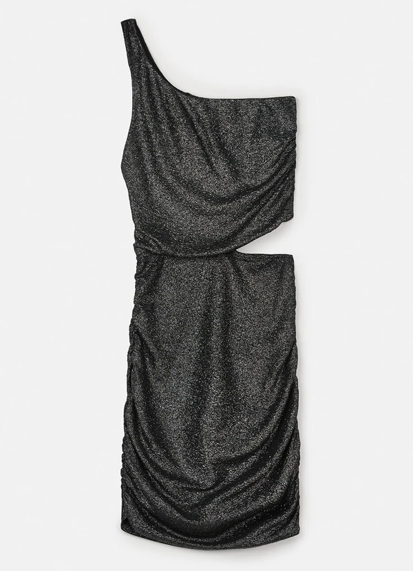 Authoria - Vestido Preto de Brilho Drapeado Preto 5