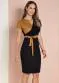 Moda Pop - Vestido Preto e Pink com Transpasse e Faixa - variação: Preto e Caramelo