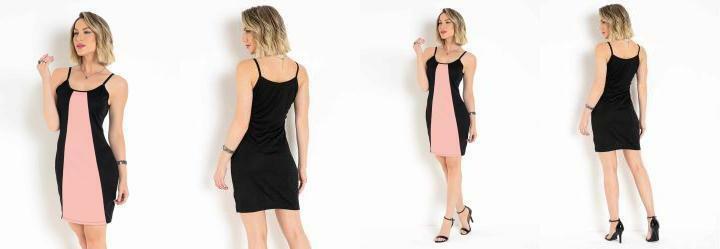 Vestido Preto e Rosa com Recorte Contrastante