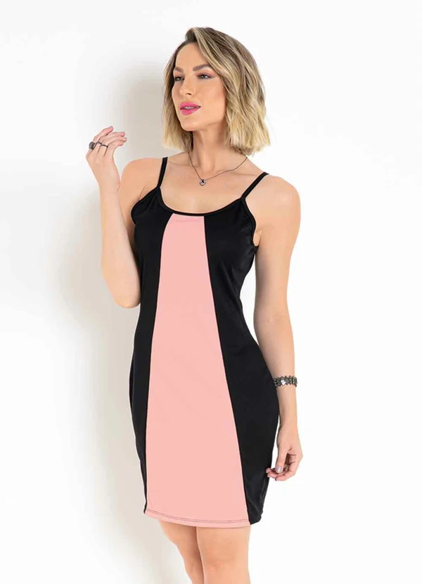 Moda Pop - Vestido Preto e Rosa com Recorte Contrastante 4