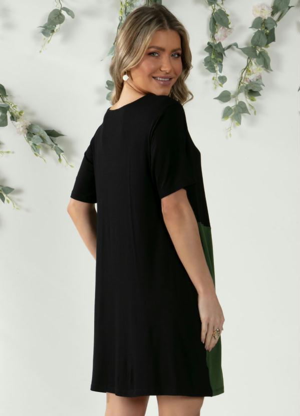 Quintess - Vestido Preto e Verde com Recorte Assimétrico 10