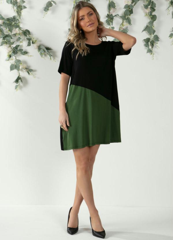 Quintess - Vestido Preto e Verde com Recorte Assimétrico 9