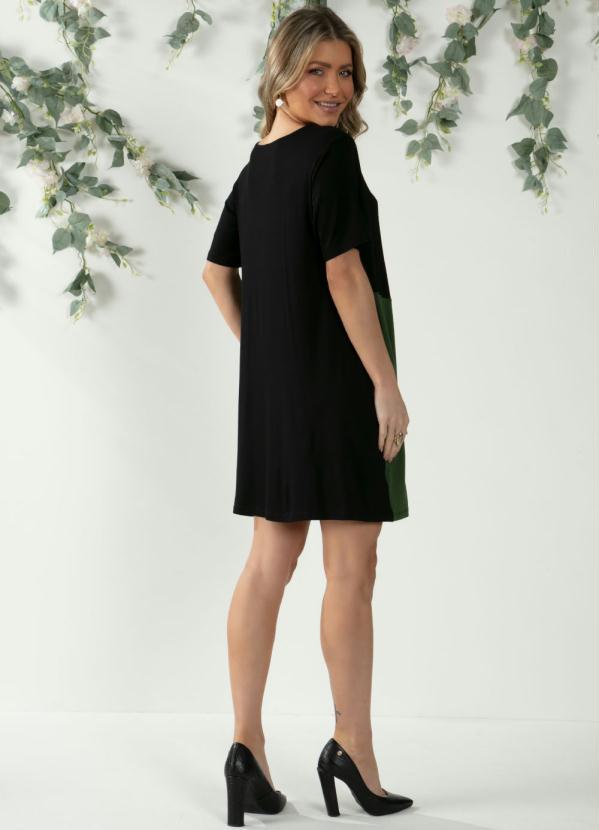 Quintess - Vestido Preto e Verde com Recorte Assimétrico 8