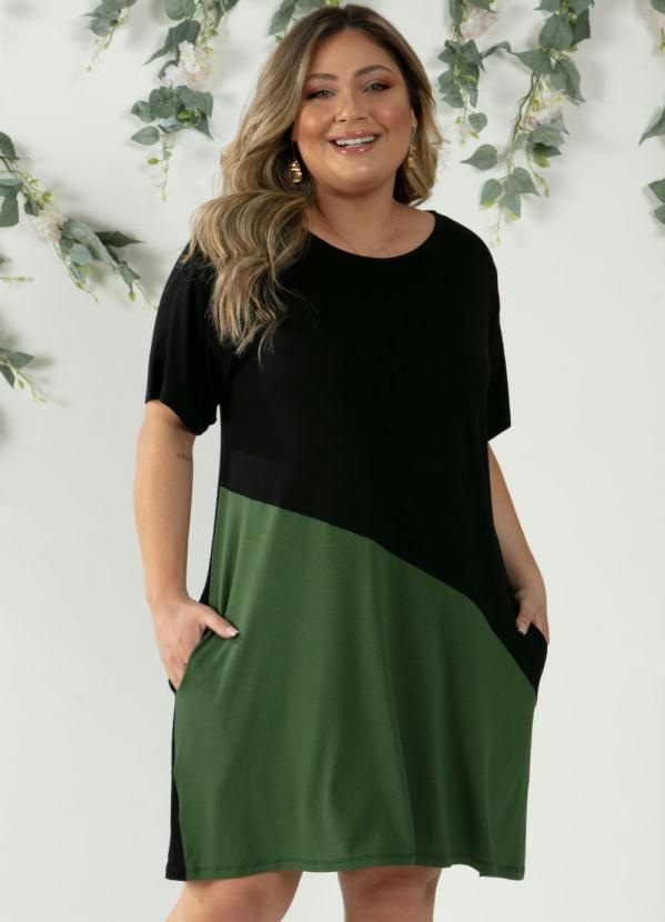 Quintess - Vestido Preto e Verde com Recorte Assimétrico 6