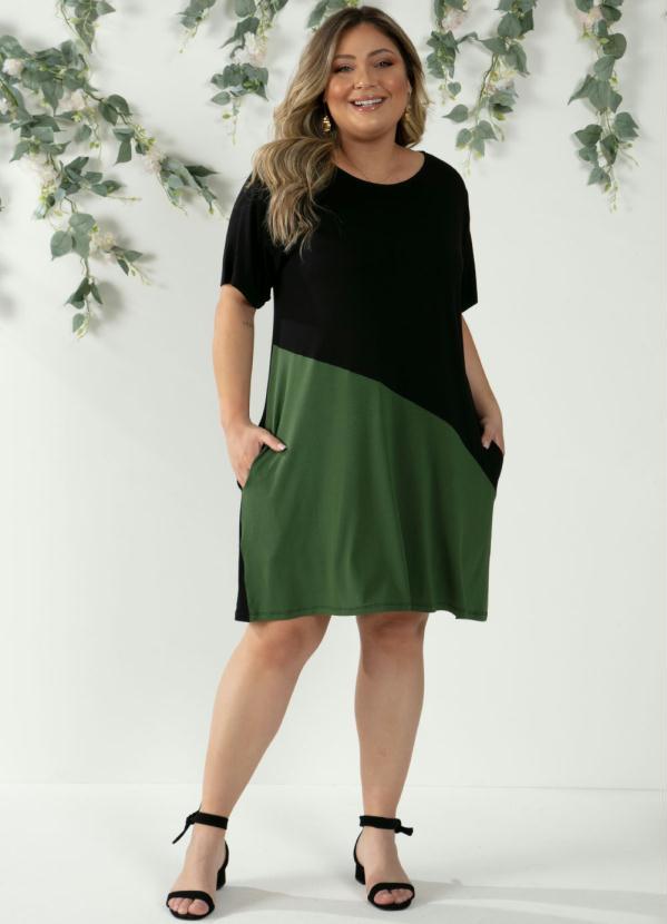 Quintess - Vestido Preto e Verde com Recorte Assimétrico 4