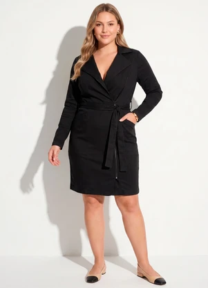 Quintess - Vestido Preto em Bengaline com Bolsos - QUINTESS