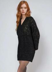 Vestido Preto em Chiffon Devor Desfiado