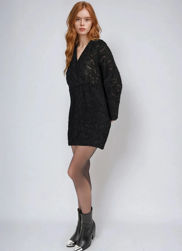 bonprix - Vestido Preto em Chiffon Devorê Desfiado 3