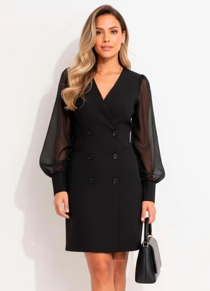 Quintess - Vestido Preto em Chiffon - QUINTESS