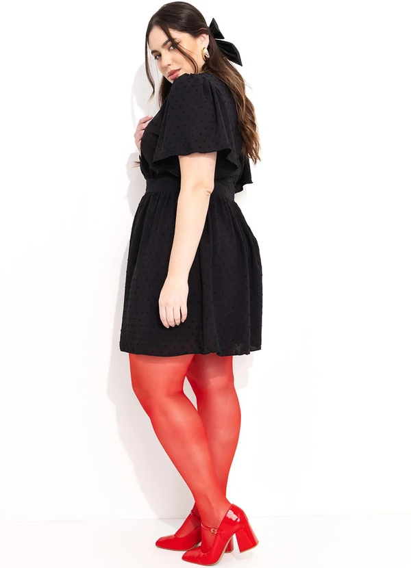 Quintess - Vestido Preto em Crepe Plano Maquinetado