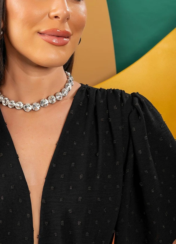 Quintess - Vestido Preto em Crepe Plano Maquinetado 6