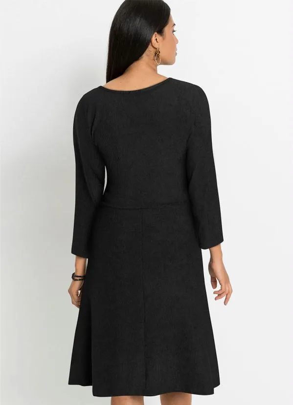 bonprix - Vestido Preto em Malha Cotelê 2