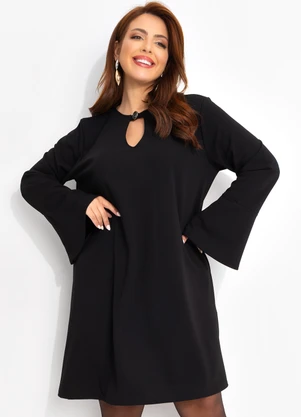 Quintess - Vestido Preto em Malha Crepe - QUINTESS