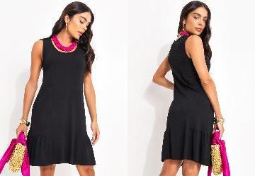 Vestido Preto em Malha de Viscose com Elastano